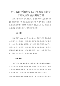 县医疗保障局2024年度党员领导干部民主生活会实施方案