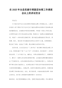 在2025年全县党建引领基层治理工作调度会议上的讲话发言