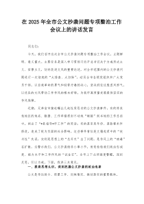 在2025年全市公文抄袭问题专项整治工作会议上的讲话发言