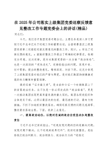 在2025年公司落实上级集团党委巡察反馈意见整改工作专题党委会上的讲话（精编）