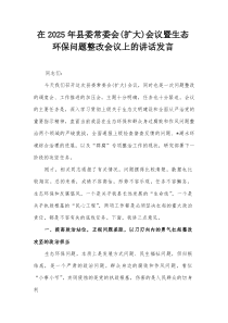 在2025年县委常委会（扩大）会议暨生态环保问题整改会议上的讲话发言