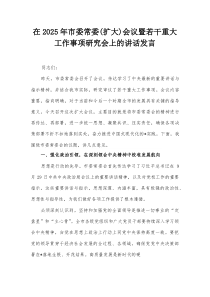 在2025年市委常委（扩大）会议暨若干重大工作事项研究会上的讲话发言