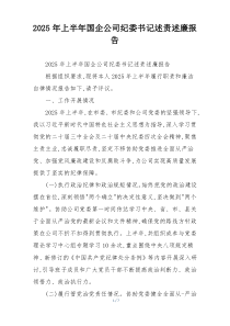 2025年上半年国企公司纪委书记述责述廉报告