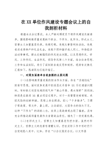 在XX单位作风建设专题会议上的自我剖析材料
