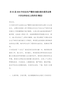 在XX县2025年安全生产暨防灾减灾救灾委员会第六次全体会议上的讲话（精编）