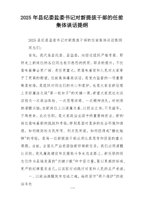 2025年县纪委监委书记对新提拔干部的任前集体谈话提纲