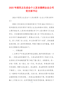 2025年度民主生活会个人发言提纲企业公司党支部书记