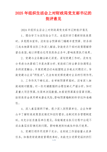 2025年组织生活会上对财政局党支部书记的批评意见