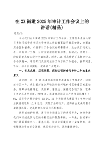 在XX街道2025年审计工作会议上的讲话（精编）