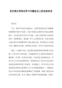 在区统计局传达学习专题会议上的总结讲话