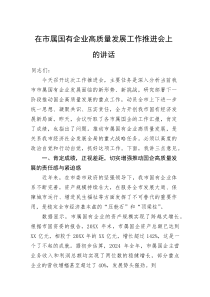 在市属国有企业高质量发展工作推进会上的讲话