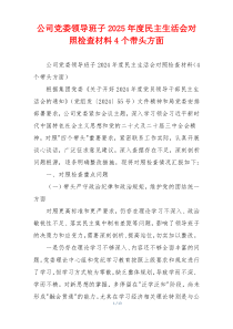 公司党委领导班子2025年度民主生活会对照检查材料4个带头方面