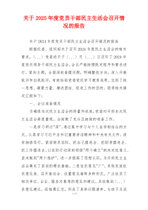关于2025年度党员干部民主生活会召开情况的报告