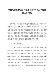 市自然资源和规划局党组2025年前三季度党建工作总结