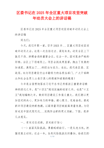 区委书记在2025年全区重大项目攻坚突破年动员大会上的讲话稿