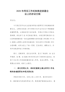 2025年两项工作机制推进部署会议上的讲话文稿