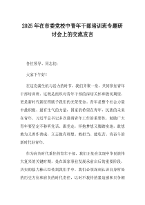 2025年在市委党校中青年干部培训班专题研讨会上的交流发言