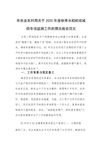 2025年度秋季水稻机收减损专项监测工作的情况报告范文