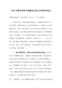 2025年新任领导干部廉洁从政公开承诺书范文