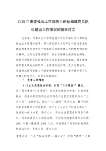 2025年社会工作部关于新新领域党员队伍建设工作情况的报告范文