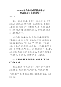 2025年纪委书记对新提拔干部任前集体谈话提纲范文
