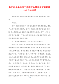 县长在全县经济工作推进会暨优化营商环境大会上的讲话
