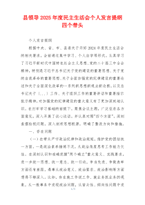 县领导2025年度民主生活会个人发言提纲四个带头