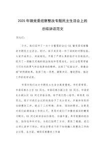2025年镇党委巡察整改专题民主生活会上的总结讲话范文