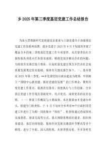 乡2025年第三季度基层党建工作总结报告