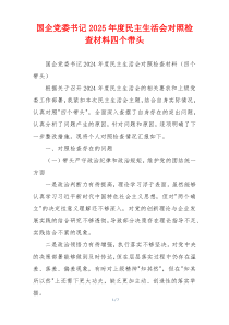 国企党委书记2025年度民主生活会对照检查材料四个带头