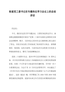 街道党工委书记在专题传达学习会议上的总结讲话