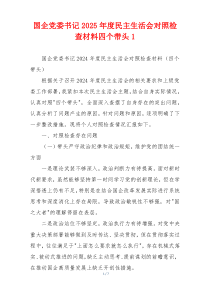 国企党委书记2025年度民主生活会对照检查材料四个带头1