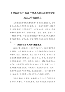 乡财政所关于2025年度惠民惠农政策落实情况的工作报告范文