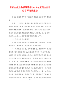 国有企业党委领导班子2025年度民主生活会召开情况报告