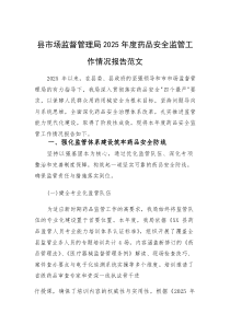 县市场监督管理局2025年度药品安全监管工作情况报告范文