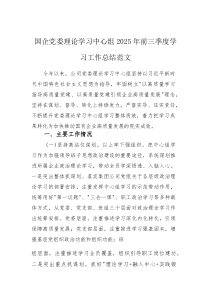 国企党委理论学习中心组2025年前三季度学习工作总结范文