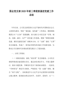 国企党支部2025年前三季度抓基层党建工作总结
