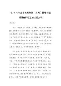 在2025年全市农村集体“三资”管理专题调研座谈会上的讲话文稿