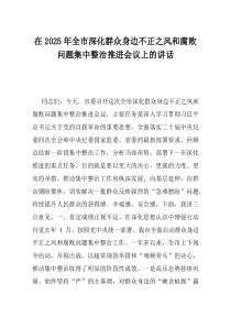 在2025年全市深化群众身边不正之风和腐败问题集中整治推进会议上的讲话