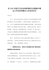 在2025年医疗卫生机构医德医风问题集中整治工作动员部署会上的讲话范文