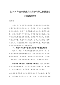 在2025年历史文化保护传承工作推进会上的讲话范文
