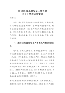 在2025年安全工作专题会议上的讲话范文稿