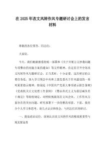 在2025年改文风转作风专题研讨会上的发言材料