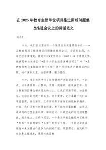 在2025年教育主管单位项目推进滞后问题整改推进会议上的讲话范文