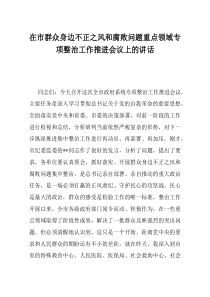 在市群众身边不正之风和腐败问题重点领域专项整治工作推进会议上的讲话