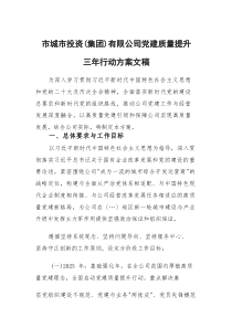 市城市投资（集团）有限公司党建质量提升三年行动方案文稿