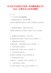在2025年全面从严治党、党风廉政建设工作会议、纪委全会上的讲话整理
