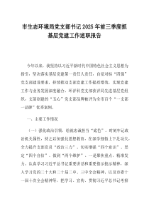 市生态环境局党支部书记2025年前三季度抓基层党建工作述职报告