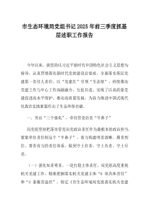 市生态环境局党组书记2025年前三季度抓基层述职工作报告