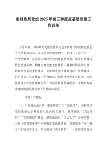 市财政局党组2025年前三季度抓基层党建工作总结
